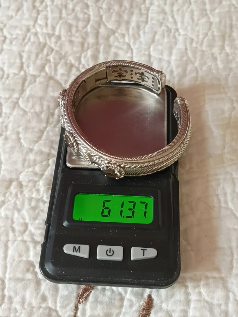 Judith Ripka Sterling Silver Ornate Cuff Bracelet, Smoky Topaz Stones EUC
